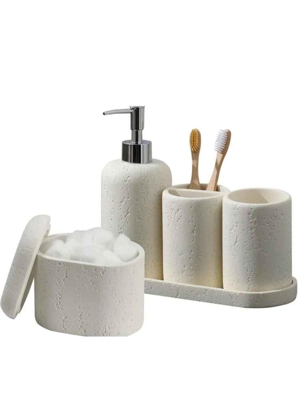 Stone-Texture White Bathroom Accessory Set - 5-Piece